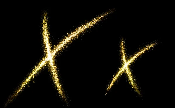 X letter of gold glittering stars dust flourish tail — Stock Photo, Image