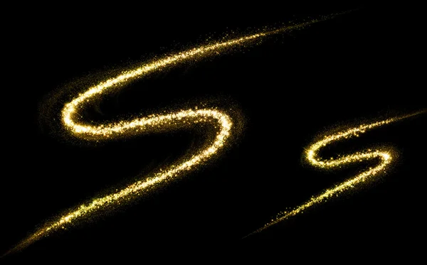 S letter of gold glittering stars dust flourish tail — Stock Photo, Image