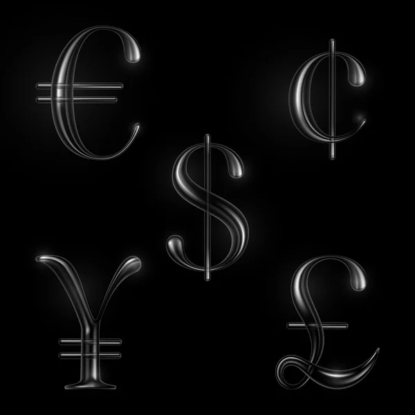 Valuta symboler uppsättning silver metall — Stock vektor