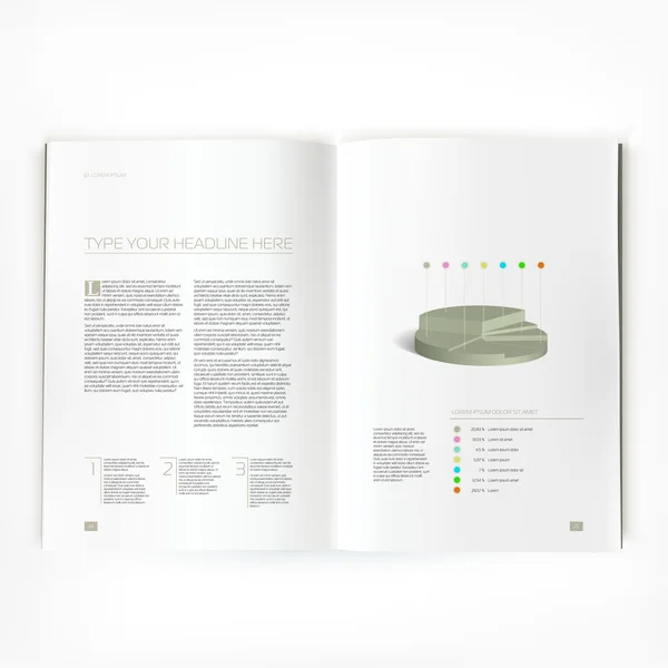 Revista de doble página con texto y gráfico — Vector de stock
