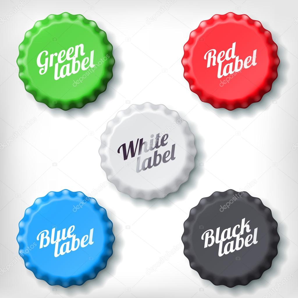 Colored bottle caps with writings