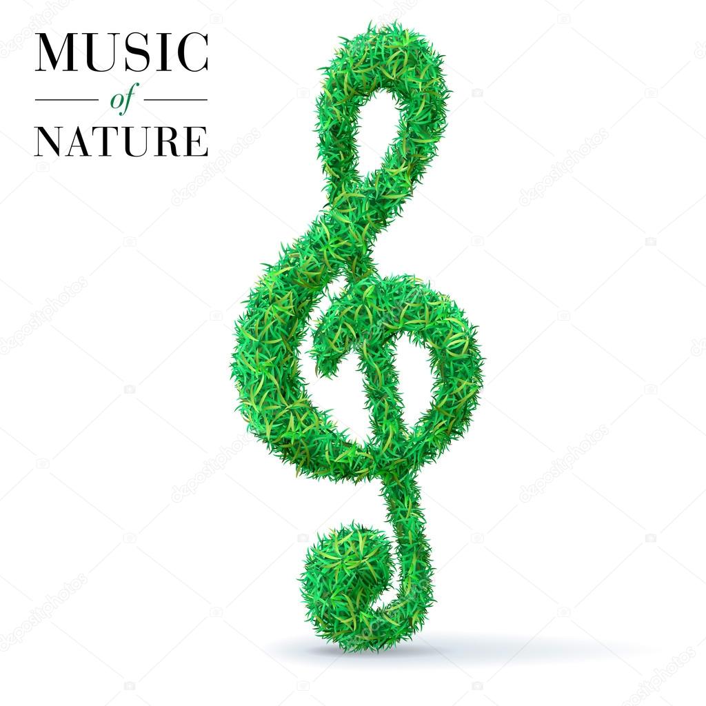 Green grass textured music note.