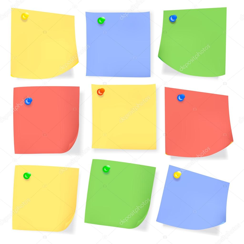 Sticky paper note with color pins