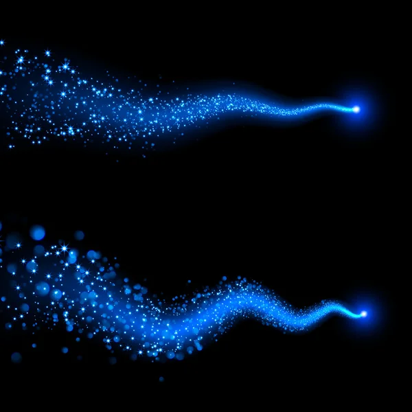 Neonblau funkelnde Sternschnuppe mit Sternenstaubspur — Stockvektor