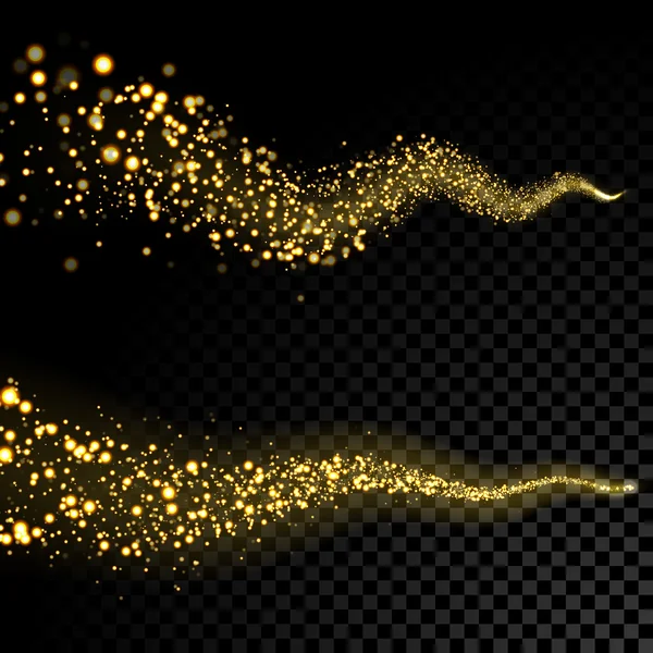 Золотая сверкающая звезда со следами звездной пыли — стоковый вектор