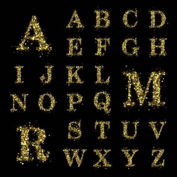 Sparkling golden glitter sequins font set A to Z — Stock Photo, Image