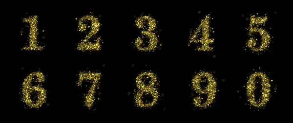 Espumante dourado glitter sequins números definidos 0 para 1 — Fotografia de Stock