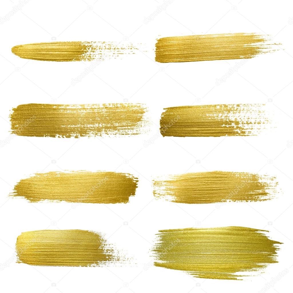 Gold paint smear stroke stain set.