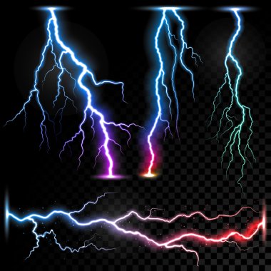 Vector realistic lightnings thunderbolt clipart
