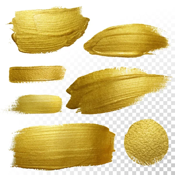 Conjunto de manchas de mancha de mancha de pintura de oro vectorial . — Vector de stock