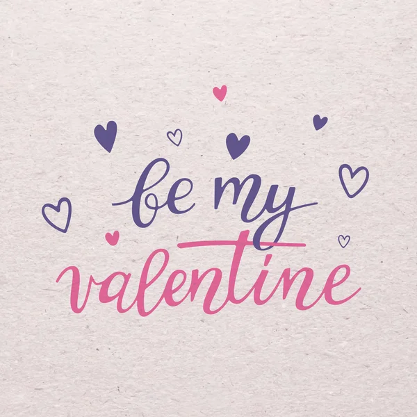 Worden mijn Valentine voor Valentijnsdag kaart. Kalligrafie belettering harten. — Stockvector