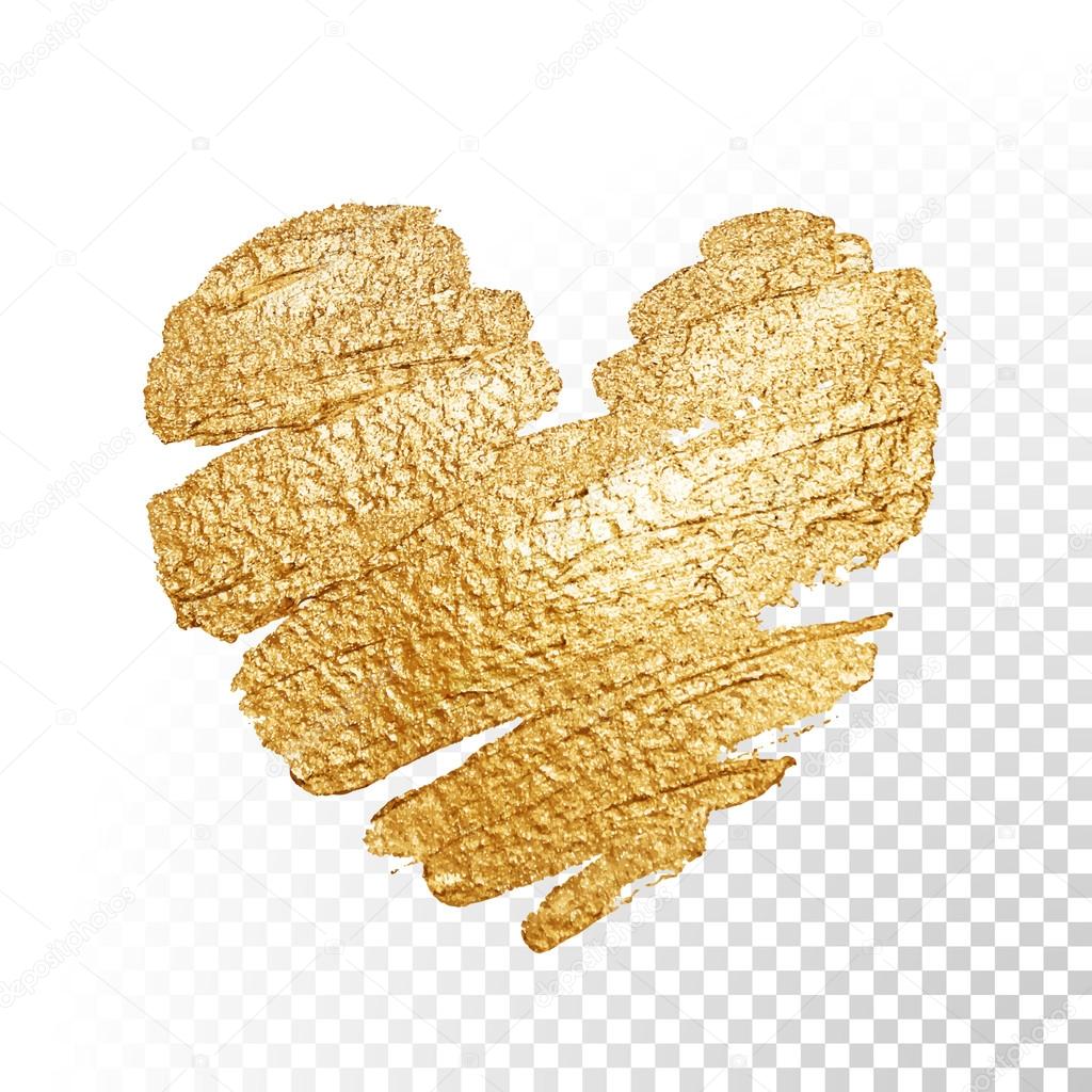 Vector gold paint valentines heart on transparent background