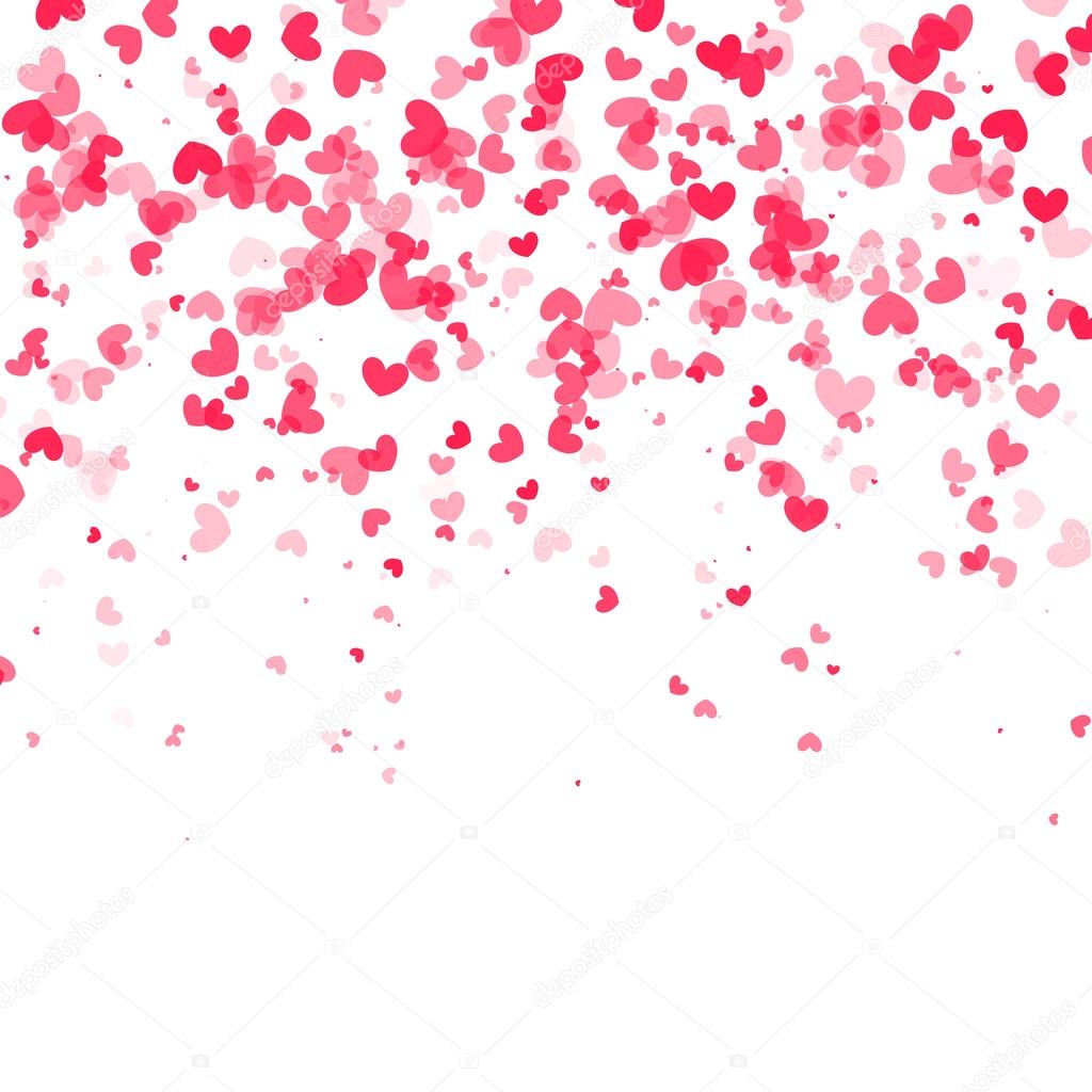 Falling hearts background. Vector white backgound