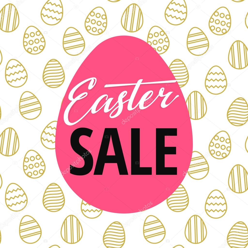 Easter poster pink design with seamless egg pattern background