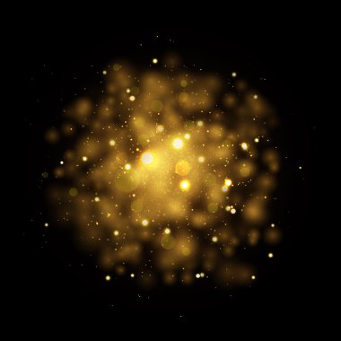 Vektör altın yıldız uzayda parıldıyor. Galaksinin parlayan parçacıklar ışıltılı