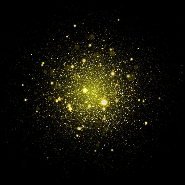 La estrella dorada vectorial brilla en el espacio. Brillantes partículas brillantes en la galaxia — Vector de stock