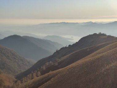 Beautiful view form the mountain Mottarone over Lago Maggiore and Lago di Orta in italian Alps Italy 