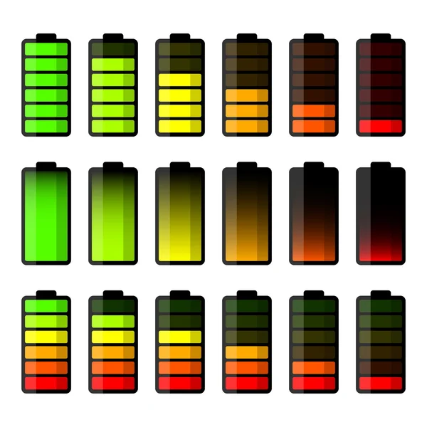 Batterie-Symbol gesetzt. Satz von Ladestandsanzeigen für Batterien — Stockvektor