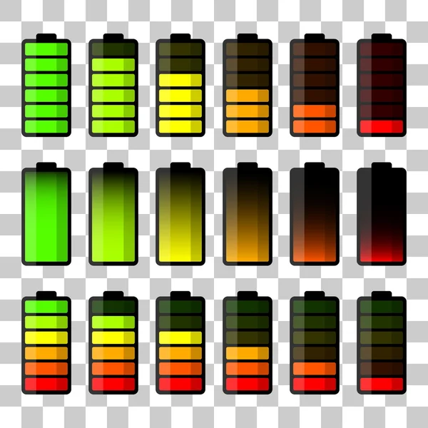 Juego de iconos de batería. Conjunto de indicadores de nivel de carga de batería — Vector de stock