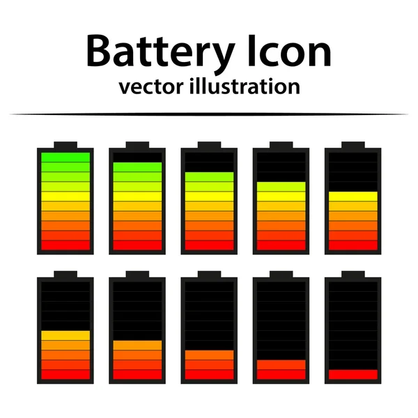 Ícones indicadores de nível de carga da bateria — Vetor de Stock
