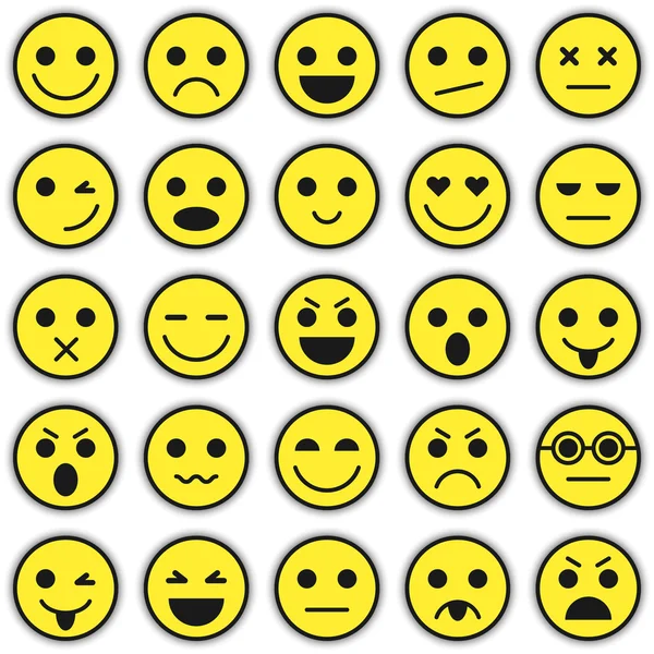 Sor hangulatjelek. Emoji halmaza. Hangulatjel ikonok. Hangulatjel lapos kivitel. Hangulatjel gyűjtemény — Stock Vector