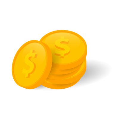 Altın sikkelerin vektör illüstrasyonu. Beyaz arkaplanda izole. 