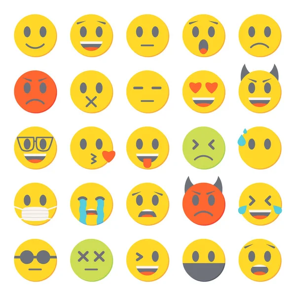 Emoticons Vector Icons Set Flat Emoji Collection Yellow Funny Emotion — 图库矢量图片