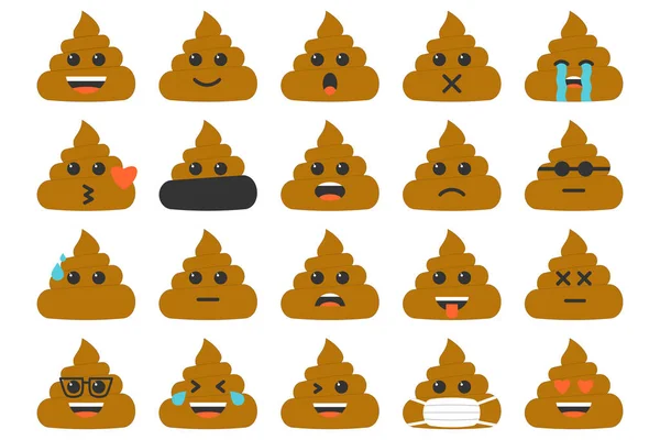 Emoticons Vektorsymbole Gesetzt Flache Emoji Kollektion Poop Lustige Emotionen Symbole — Stockvektor