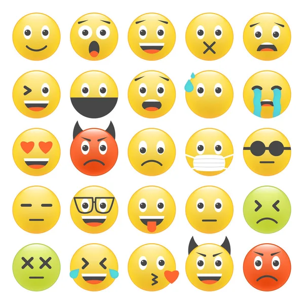 Emoticons Vector Icons Set Emoji Collection Yellow Funny Emotion Icons — Stock Vector