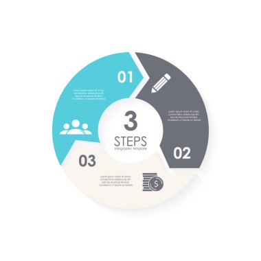 Döngü diyagramı, grafik, web tasarımı ve grafikleri için oklu vektör çember bilgi şablonu. 3 aşamalı, parçalı ya da seçenekli iş konsepti. Soyut arkaplan.