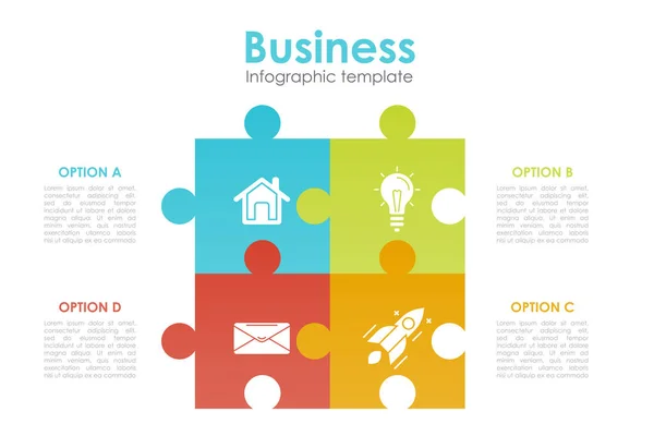 Čtvercový Puzzle Infografická Šablona Pro Diagram Graf Web Design Prezentace — Stockový vektor