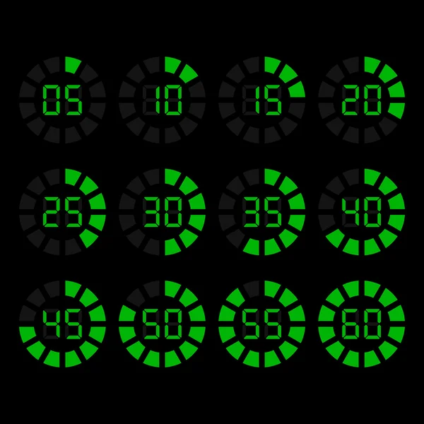 Conjunto de iconos de temporizador digital, verde — Archivo Imágenes Vectoriales