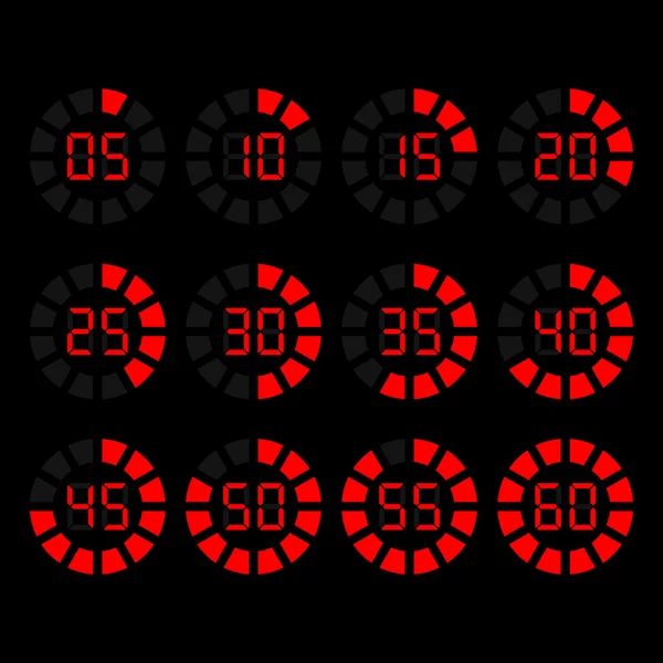 Digital timer ikoner set, röd — Stock vektor