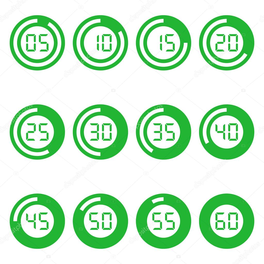 Set of timer icon, green