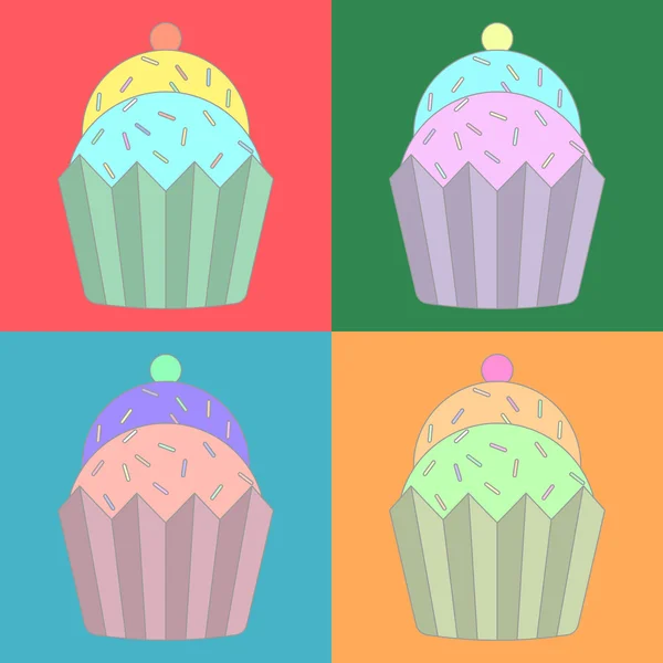 Colección vectorial de iconos de cupcakes de colores — Vector de stock