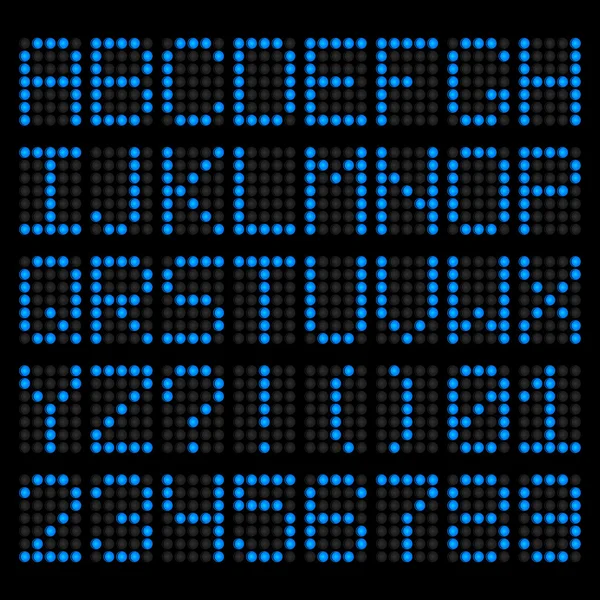 Letras y números led azules — Vector de stock