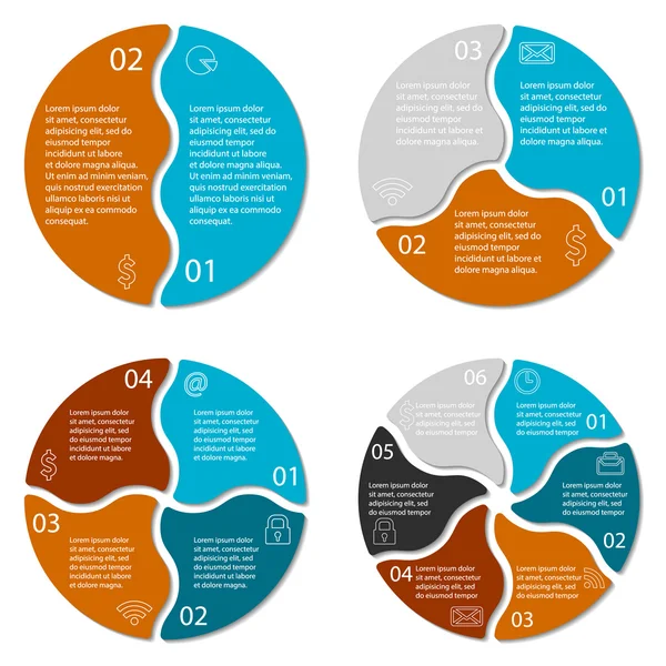 Conjunto de diagrama infográfico redondo. Gráfico de círculo com 2, 3, 4, 6 opções — Vetor de Stock