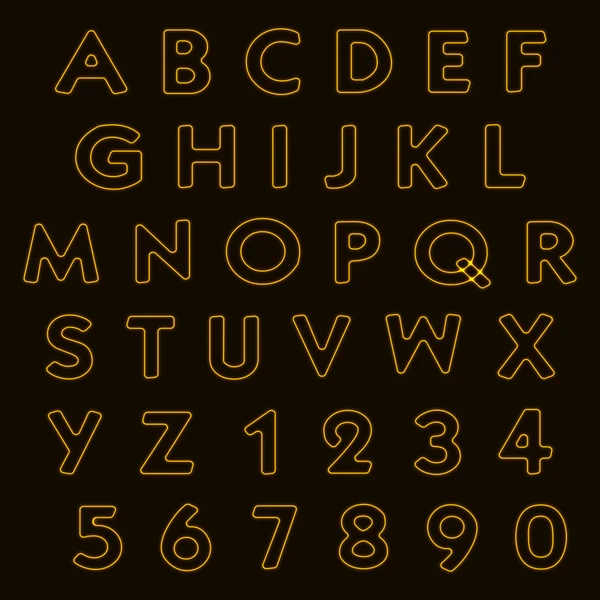 Неоновый легкий алфавит, буквы и цифры — стоковый вектор