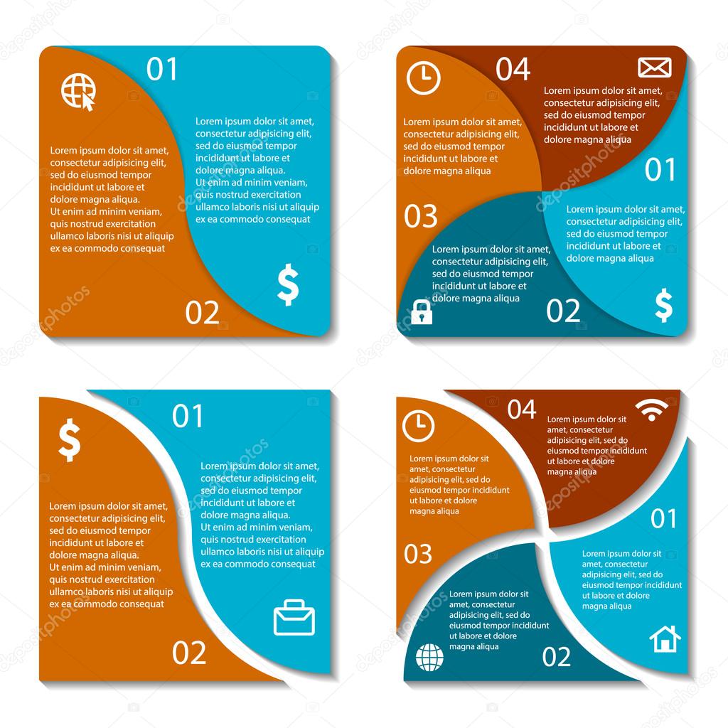 Templates square infographic diagram. 2, 4 options. Vector illustration