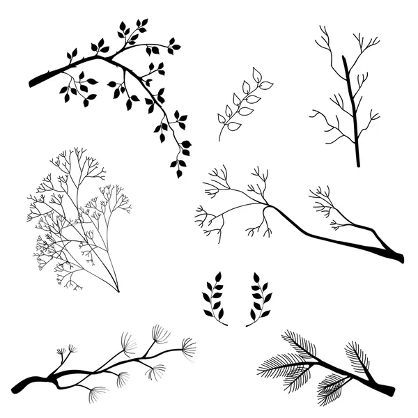 Ensemble vectoriel de branches noires, dessin à la main — Image vectorielle