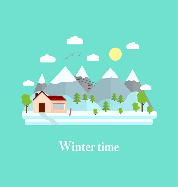 Winter time, flat illustration — Stock Vector