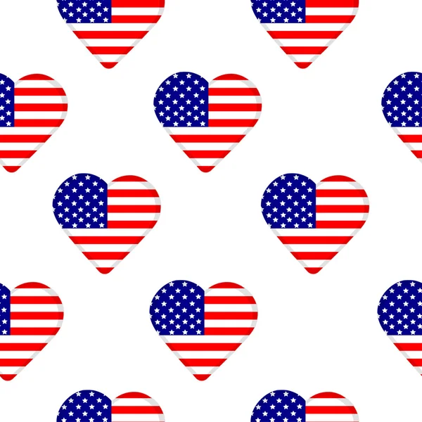 Bezešvé pattern, srdce s vlajkou Spojených států amerických — Stockový vektor