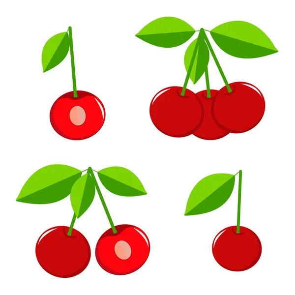 Red cherry. Set on the white background. — Stock Vector