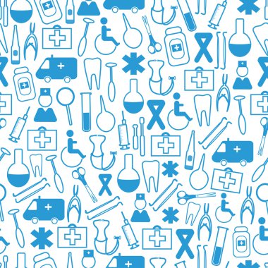 Tıp seamless modeli. Beyaz zemin üzerine mavi kutsal kişilerin resmi
