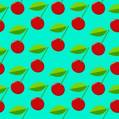Yeşil zemin üzerine kırmızı kiraz seamless modeli