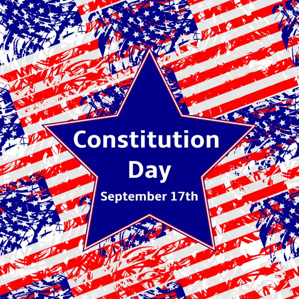 Giorno di Costituzione 17 settembre testo sulla stella azzurra, bandiere degli Stati Uniti — Vettoriale Stock