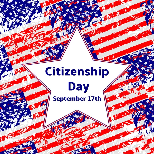 Día de la Ciudadanía 17 de septiembre texto sobre la estrella blanca, banderas de Estados Unidos — Archivo Imágenes Vectoriales