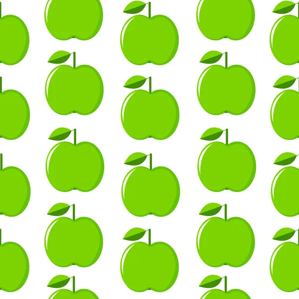 Manzanas verdes patrón sin costuras en el fondo blanco — Vector de stock