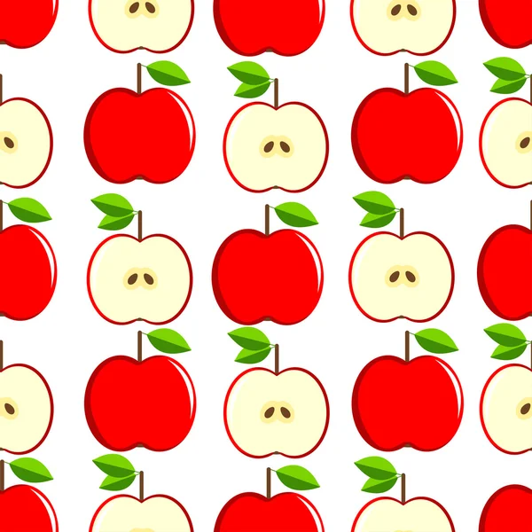 Manzanas rojas patrón sin costuras en el fondo blanco, el conjunto a — Vector de stock