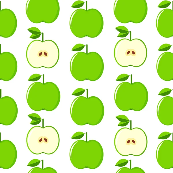 Manzanas verdes patrón sin costuras en el fondo blanco, el conjunto — Vector de stock